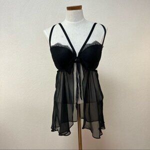 NWT Victoria’s Secret Black Lace Teddy Nighty Sz 36D